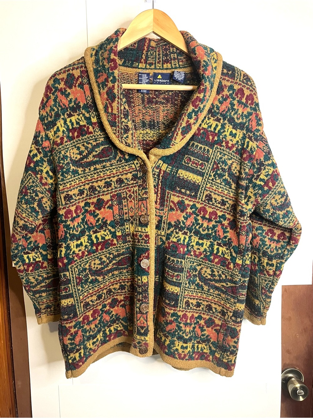 Lizsport Petite (VTG M) Southwestern Paisley Cardigan Sweater - 1 FLAW